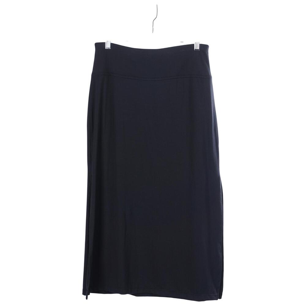 Athleta Skirt M Navy Blue Pull On Stretch Straight Midi Side Slits Casual